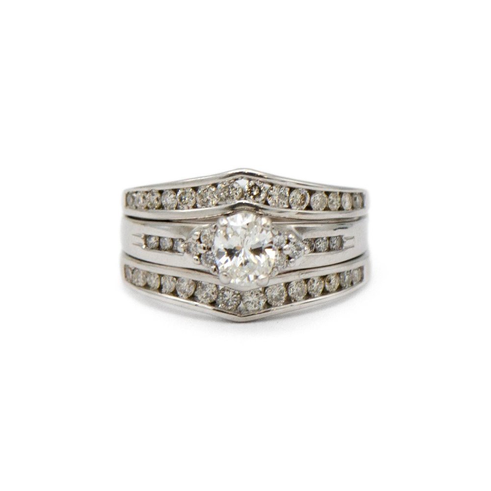 14k White Gold Diamond Engagement & Ring Wrap Set